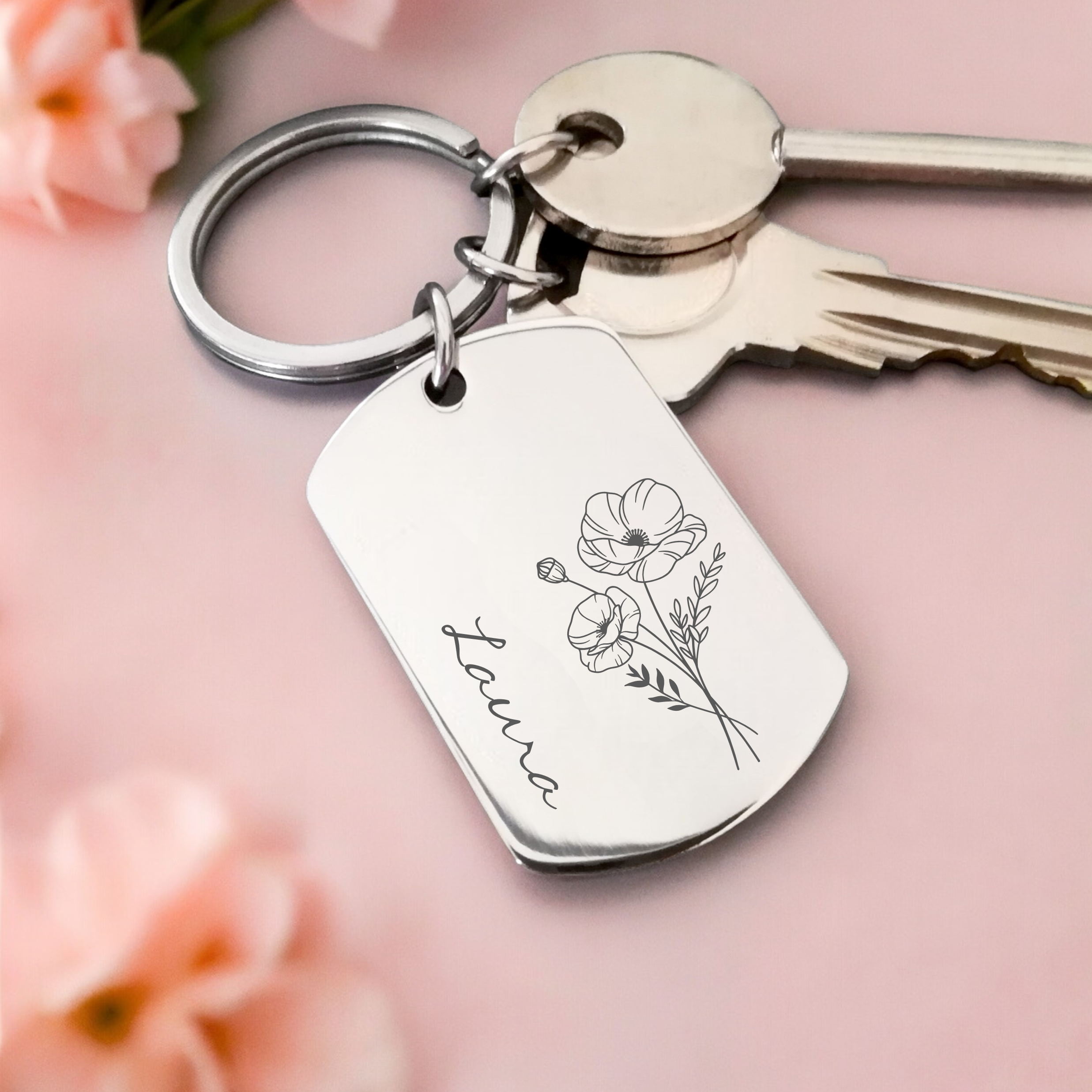 Personalised Birth Flower Key Ring