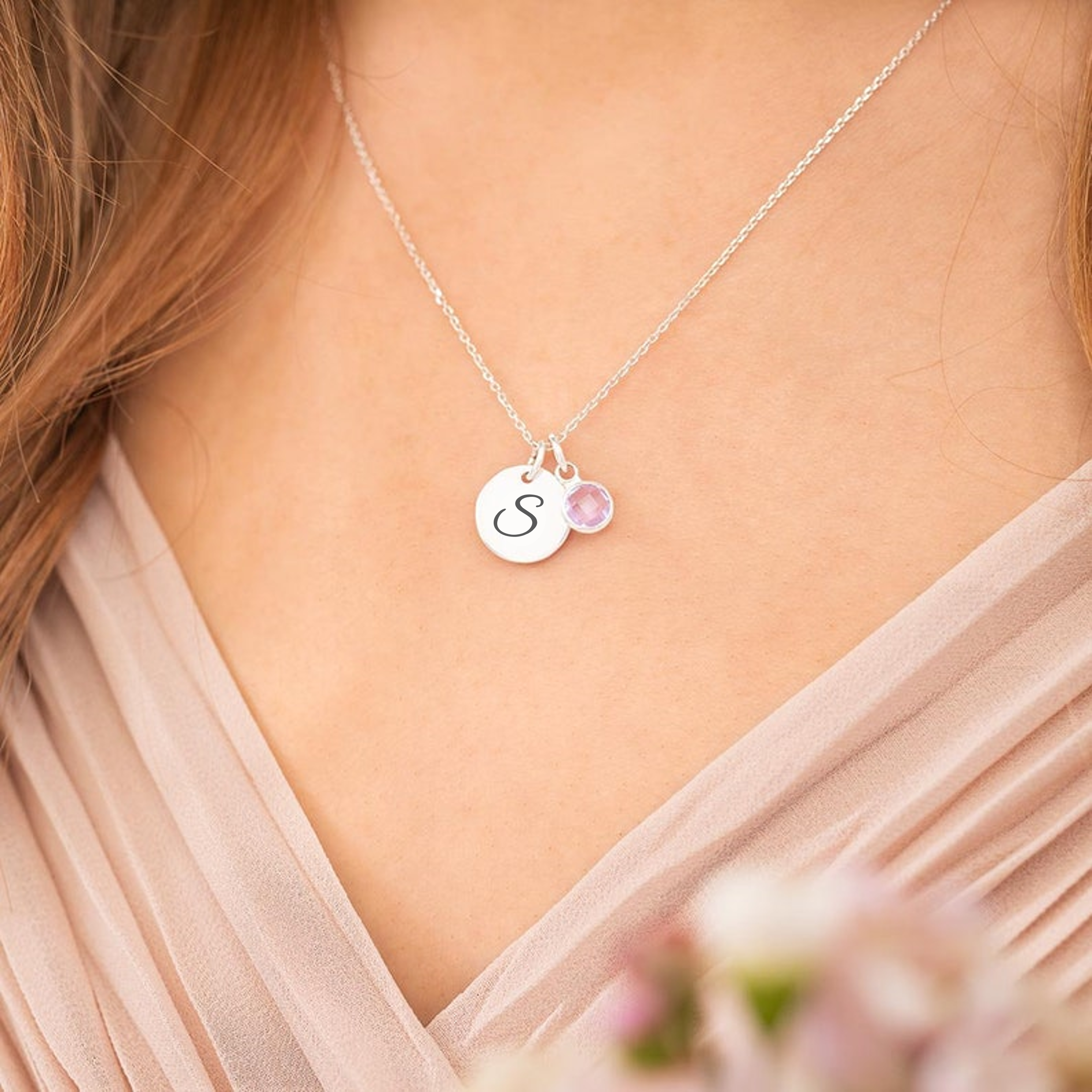 Personalised, Initial Necklace with Birthstone